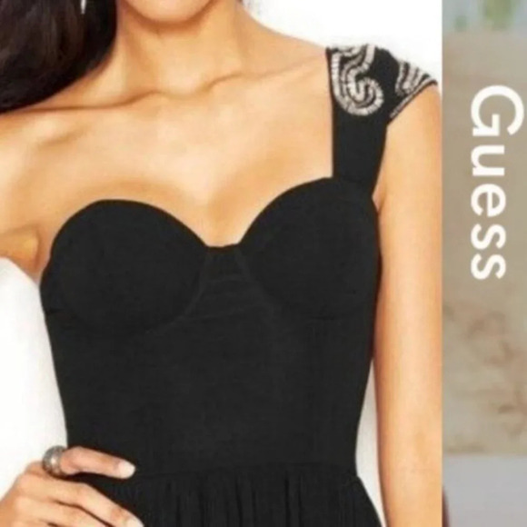 Guess One Shoulder Black Beaded Corset Camisole Top - Picture 3 of 10